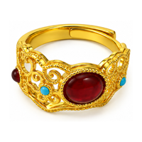 Bague de cocktail vintage plaquée or avec incrustation ovale de rubis et de turquoise pour femme, cadeau de mariage, bijoux