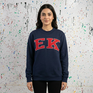 EK NAVY BLUE Half Zip Hooded Sweatshirt <b>RED</b> Applique Embroidery CLUSH SPORTS 100% Cotton Winter Digital Printing Oversized Fit - Product Image 1