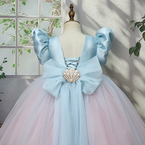 Abito da Principessa per Bambine con Applicazioni 3D Ocean World, in Raso Morbido, con Perle e Maniche a Sbuffo per Matrimoni, Compleanni e Feste - Product Image 6