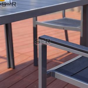 Ensemble <span class=keywords><strong>de</strong></span> salle à manger d'extérieur moderne 9 pièces avec structure en <span class=keywords><strong>aluminium</strong></span> <span class=keywords><strong>et</strong></span> chaises en bois <span class=keywords><strong>de</strong></span> bouleau - Écologique <span class=keywords><strong>et</strong></span> résistant à l'eau, idéal pour l'entrée, le patio, le <span class=keywords><strong>jardin</strong></span>, la chambre, l'hôtel - Product Image 3