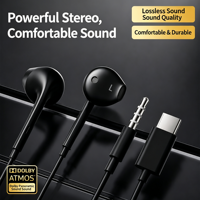 Écouteurs filaires Type-C, casque stéréo surround 3D avec micro, contrôle du volume, faible latence, câble de 1,2 m pour Android, Windows, iOS