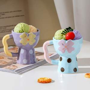 Taza de Cerámica para Postre de Helado con Diseño de Flor, Linda Taza de Porcelana Ecológica de 350 ml, Taza para el Hogar de Alta Apariencia - Product Image 4