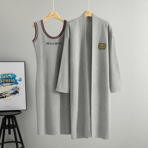 Cárdigan Largo de Punto con Forro de Lana y Bordado Informal de Otoño para Mujer, Marca <span class=keywords><strong>MIU</strong></span> <span class=keywords><strong>M</strong></span>, con Chaleco de Color en Contraste y Falda Larga - Product Image 3
