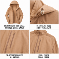 Veste à capuche amovible pour homme OEM, veste pliable non doublée à simple couche, veste légère à capuche avec cordon de serrage à verrouillage métallique