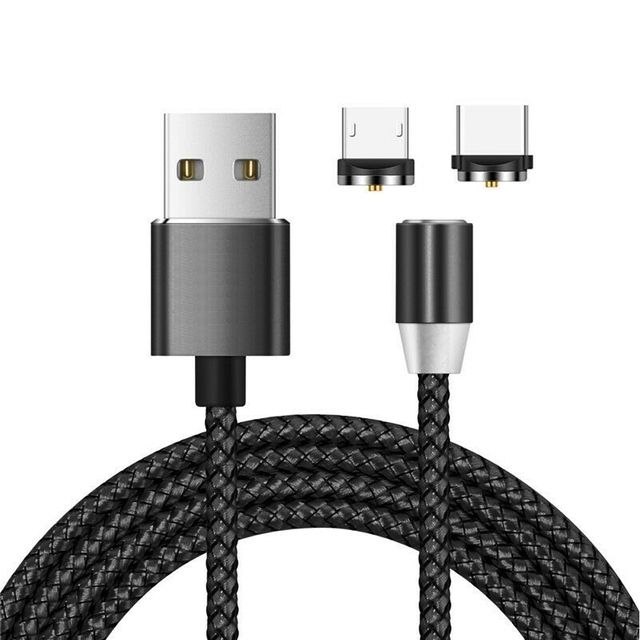 Wholesale 1m 2 in 1 Type C Magnetic Metal Connector Nylon Two Color Braided USB Data Cable