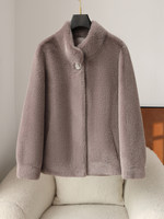 Manteau d'hiver chaud et doux en fausse fourrure pour femme, 100 % polyester, col mandarin, longueur standard, col rond, style élégant et urbain