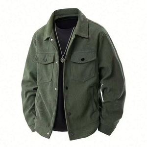 Blouson Bomber Homme en Velours Côtelé Crocheté avec Col Montant Enduit, Fermeture Éclair Avant, Logo, Printemps, Long, Fin, Décontracté, Élégant, Jeune et Tendance - Product Image 4