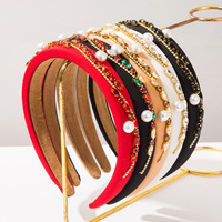 Nouveau serre-tête rétro couleur unie avec chaîne irrégulière et perles incrustées de diamants, serre-tête large, magnifique accessoire pour cheveux