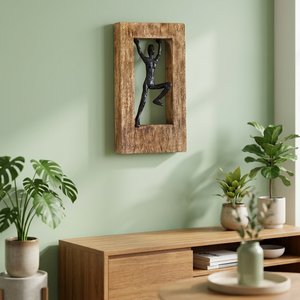 Sculpture murale artisanale en bois de manguier, art mural rustique en bois fait main, décoration murale en bois naturel pour salon et chambre à coucher - Product Image 3