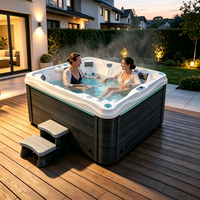 Spa de luxe pour jardin, bain à remous pour 4 personnes, bain à remous en acrylique avec haut-parleur Bluetooth, chauffage à l'ozone, lumière LED