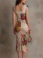 Robe midi élégante Joydressing à motifs floraux et pois, sexy, froncée, col cœur, avec dentelle, pour fêtes, vente en gros