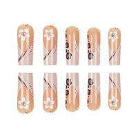 Ongles press-on rose corail ombré, faux ongles brillants dégradés, capsules d'ongles acryliques à coller pour femmes