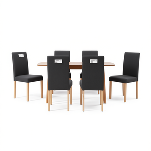 Set di 6 sedie da pranzo in tessuto grigio scuro, design ergonomico standard, gambe in legno, mobili moderni per la casa - Product Image 1