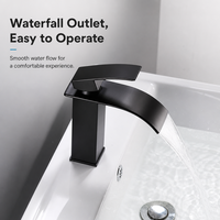 Keran Wastafel Air Terjun Hitam Matte Stainless Steel Pegangan Tunggal Satu Lubang Pemasangan Mixer Kamar Mandi Harga Grosir Pabrik