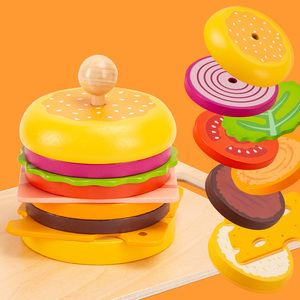 ของเล่นครัวไม้รูปแฮมเบอร์เกอร์สำหรับเด็ก ชุดเกมจับคู่<span class=keywords><strong>อาหาร</strong></span> - Product Image 1
