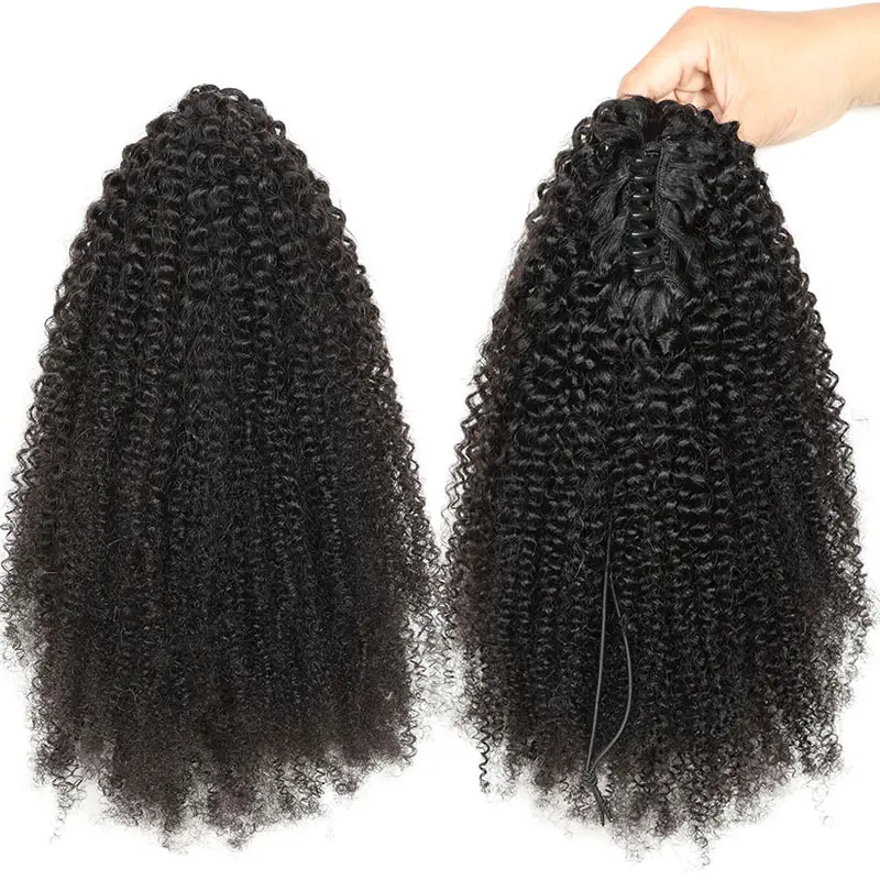 stock natural Afro Kinky Curly Claw Ponytail Human Hair extension Pony Tail Brazilian Remy Hair