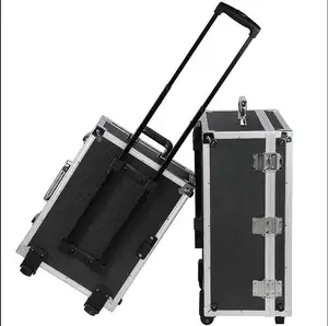 Chariot à roulettes 1 pc, mallette de transport en aluminium, grande valise de rangement, organisateur boîte de rangement en bois avec roues