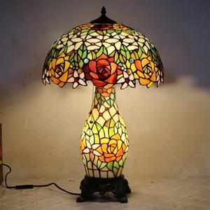 LongHuiJing Classic European Mediterranean Eco-Friendly Flexible Adjustable Dome Table Lamp <b>Rose</b> Stained Glass Lampshade AC LED - Product Image 1