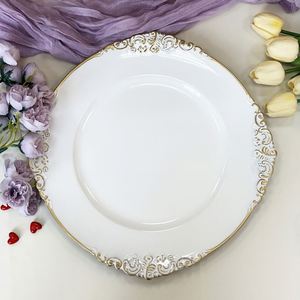 Assiettes de présentation rondes modernes en plastique, 13 pouces, rose et or, pour décoration de mariage, motif floral, vente en gros, pas cher - Product Image 6