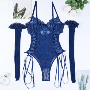 New Fashion Embroidered Lace Hollow Out Tie Strap Steel <b>Ring</b> Sling Body Shaping Teddies Bodysuits Lingerie Lingerie Femme Sexy - Product Image 3