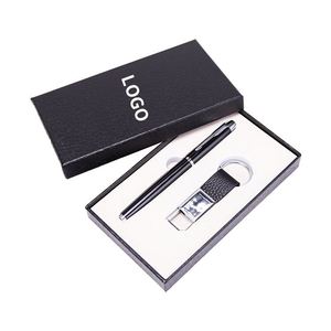 Juego de Regalo Ejecutivo de 2 Piezas: Llavero de Cuero y Bolígrafo Metálico de Lujo 2 en 1 en Caja de Regalo con Logotipo - Product Image 3