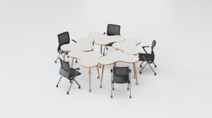 Table triangulaire à motif floral - Design moderne et durable avec roulettes universelles pour usage scolaire et commercial - Product Image 3