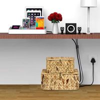 Boîte de rangement pour câbles tissée avec couvercle, panier organisateur en jacinthe d'eau, boîte organisatrice de câbles avec 2 fentes ouvertes pour bureau