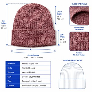 Gorro de punto unisex Columbia con estampado digital, color Common Rich Wine/Eraser Pink, 100% acrílico, talla única 56-58 cm - Product Image 2