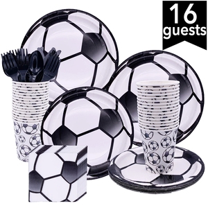 Décorations de fête sur le thème du football pour 16 invités : Assiettes plates, assiettes à dessert, gobelets, serviettes, nappe, bannière, pailles pour fournitures de fête d'anniversaire - Product Image 2