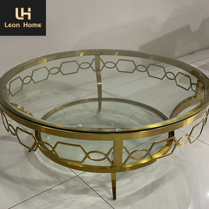Tavolo centrale stile americano di lusso oro in acciaio inox tavolino <span class=keywords><strong>intaglio</strong></span> modelli di vetro rotondo tavolino da caffè - Product Image 6