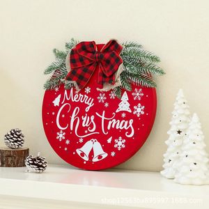 Panneau de Noël rond en bois, décoration de porte circulaire avec flocon de neige, clochette et nœud, art mural festif pour la maison, pour porte d'entrée - Product Image 1