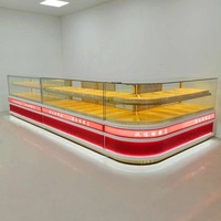 Vitrine de présentation pour pâtisseries en plexiglas, neutre, de comptoir, pour pâtisserie, boulangerie, gâteaux, avec éclairage LED, dos en verre, étagère à marches cubique