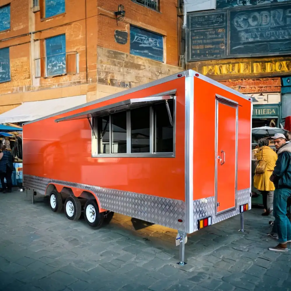 Klassiek Ontwerp Vierkant Type Concessie Mobiele Food Kar Trailer Truck Met Volledige Keuken Apparatuur Glasvezel Aanhangwagens