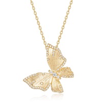 Bijoux fins polyvalent en argent Sterling 925 plaqué or Style Vintage rétro Niche brossé papillon pendentif collier pour les femmes