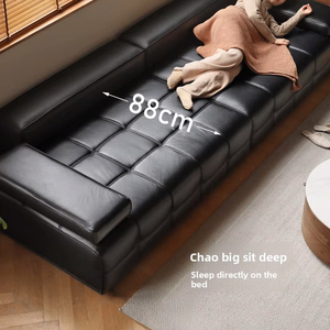 Divano Multoposto di Lusso in Vera Pelle di Vacchetta Gialla di Alta Qualità, Stile Minimalista Italiano, Design Lineare Nero - Product Image 2