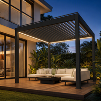 Pergola en aluminium à énergie solaire avec éclairage intelligent extérieur à lames orientables, résistante au vent, pour balcon et cour