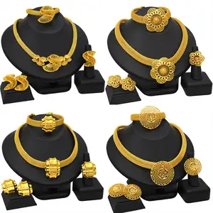 Hifive, conjunto de joyería nupcial, collar de boda, pulsera, pendientes, anillo, conjuntos de joyería chapados en oro, joyería de moda de Dubái