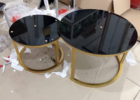 Ensemble gigogne de 2 tables d'appoint pour salon Table d'appoint en verre pour chambre à coucher Table basse moderne