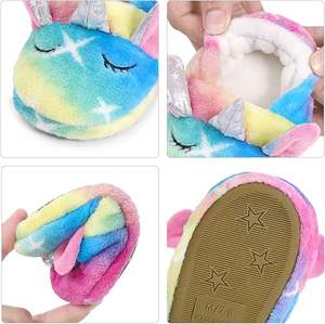 Chaussons en peluche dessin animé <span class=keywords><strong>licorne</strong></span> maison bébé chaussures de soutien semelle extérieure antidérapante floue confortable bambin enfants - Product Image 3