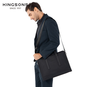 Kingsons Men's <b>Briefcase</b> Black Polyester Zipper Business Travel Laptop Bag - Product Image 2
