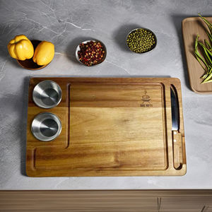 Juego de bloques de cortar de madera de acacia multifunción personalizado de nuevo diseño, organizador de tabla de cortar de madera para preparación de comidas con arboleda para Cocina - Product Image 3