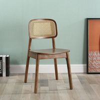Chaise de salle à manger décontractée pour la famille, style nordique, avec dossier, en bois massif et rotin
