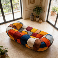 Canapé rétro artistique patchwork, couleurs vives, velours multicolore, canapé deux places Picasso, pièce maîtresse pour la décoration intérieure