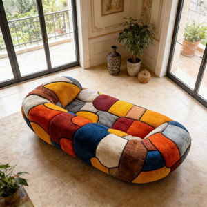 Sofá Retro Artístico con Parches, Diseño de Bloques de Color Intensos, Terciopelo Multicolor, Loveseat Estilo Picasso, Pieza Destacada para Decoración del Hogar - Product Image 3