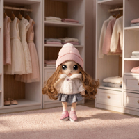 Peluches pour la décoration de la maison des enfants, jouet en peluche mignon et adorable avec un chapeau tricoté rose, une jupe à carreaux blanche et des chaussures en toile rose