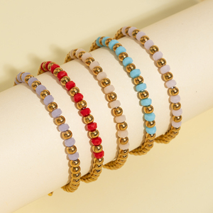 สร้อยข้อมือผู้หญิง Bingxin 18K PVD ชุบเหล็กกันน้ำ ประดับด้วยหินธรรมชาติหลากสีทรงกลมสีทอง พร้อมตัวล็อกแบบ <span class=keywords><strong>OT</strong></span> เหมาะสำหรับเป็นของขวัญในชีวิตประจำวัน - Product Image 1