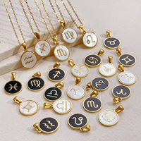 Sans ternissement noir blanc coquille astrologie ronde signe du zodiaque breloque PVD 18k or acier inoxydable fait à la main bricolage pendentif accessoires