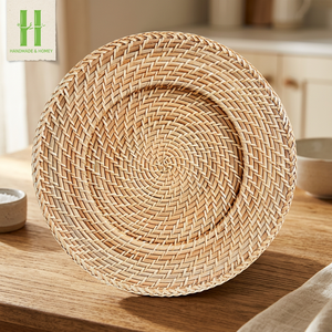 Hot Trend Natural Rattan Charger Plates Handwoven Wedding <b>Table</b> Decoration Wicker Scalloped <b>Placemats</b> From Vietnam - Product Image 1