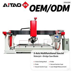 Machine de découpe CNC 5 axes intégrée avec lame de scie à pont et découpeur à jet d'eau pour pierre frittée, quartz, marbre, granit, plan de travail 1200 mm - Product Image 1