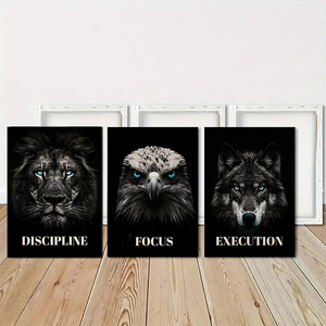 HAOWAI OEMODM Juego de 3 Láminas Decorativas en Lienzo con Diseños de Animales Motivacionales: León, Águila, <span class=keywords><strong>Lobo</strong></span> - Decoración en Blanco y Negro - Product Image 5